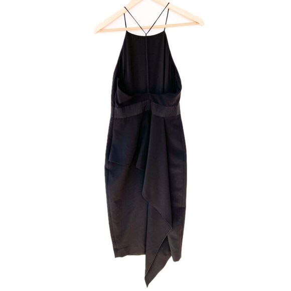 Milly Black High Neck Speghetti Strap Midi Asymmetrical Ruffle Black Dress 6 - Picture 5 of 7